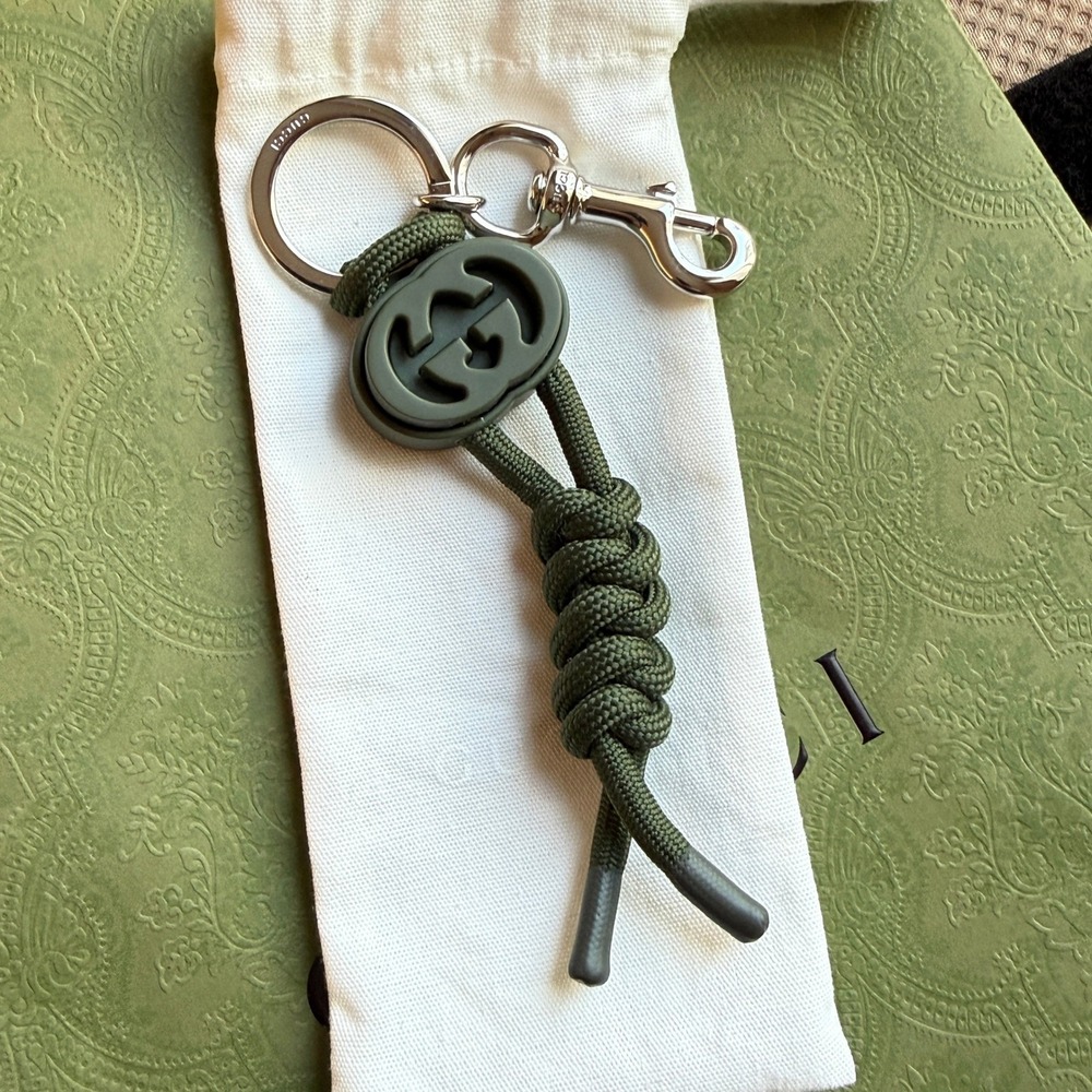 Gucci Dark Green Interlocking G Knotted Cord Keychain Swivel Hook‎ 834480